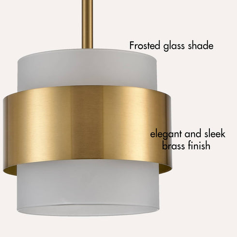 Modern Brass Pendant Light with Frosted Glass Shade Hanging Rod